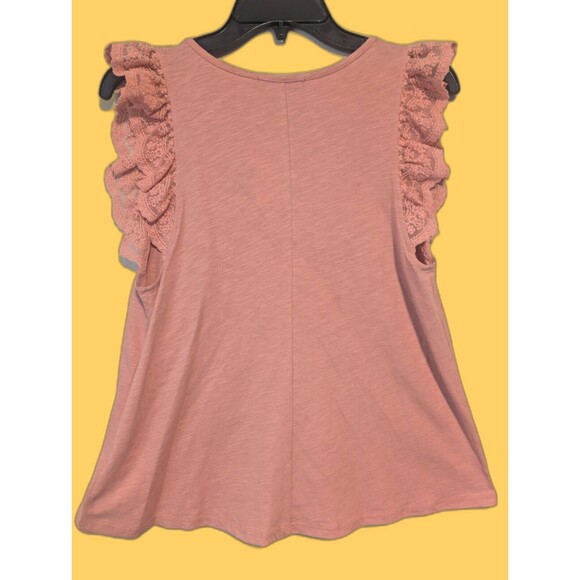 Anthropologie Women's Medium Eric + Ali Top Rose Pink Lace Flutter Sleeve NWT - Picture 9 of 11